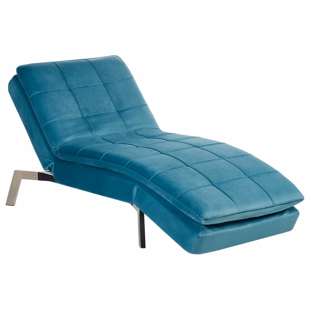 Chaise Longue BELIANI in Velluto Turchese con Schienale e Poggiapiedi Regolabili e Design Glamour L/P/H: 179 x 76 x 93 cm – 2