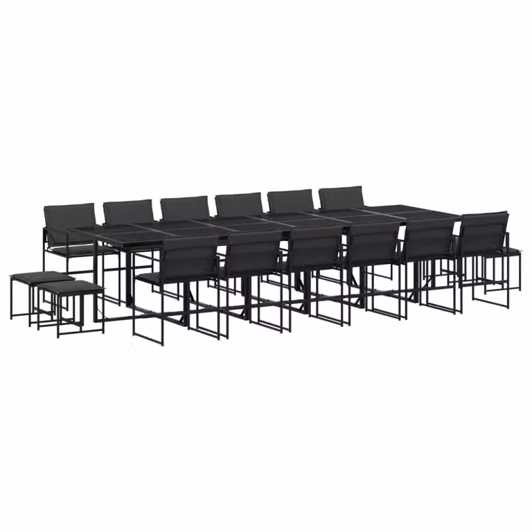 Set da Pranzo da Giardino 17 pz con Cuscini Nero in Textilene