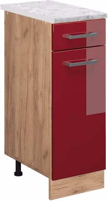 Mobiletto base per cucina Vicco R-Line Rosso lucido e Rovere dorato L: 30 cm – 1