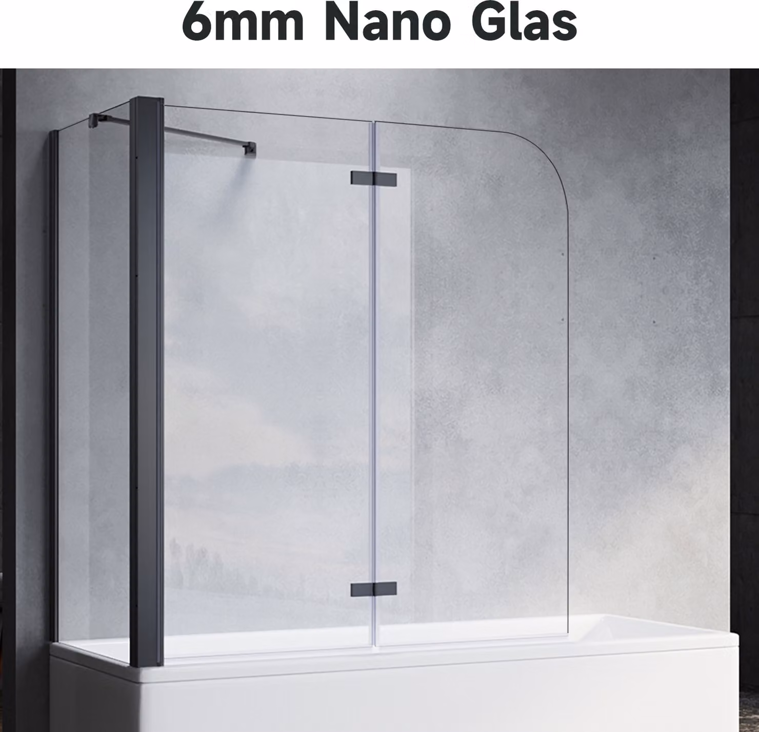 SONNI Attacco per vasca pieghevole nero 120x140cm NANO glass ESG 6mm Cabina doccia per vasca con pannello laterale 70x140 cm