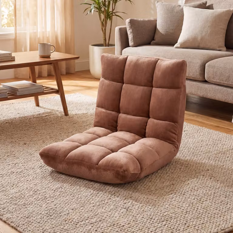 Sedia imbottita da pavimento regolabile in 14 posizioni Costway, Poltrona moderna Beige, L: 105 cm, P: 56 cm, H: 15 cm