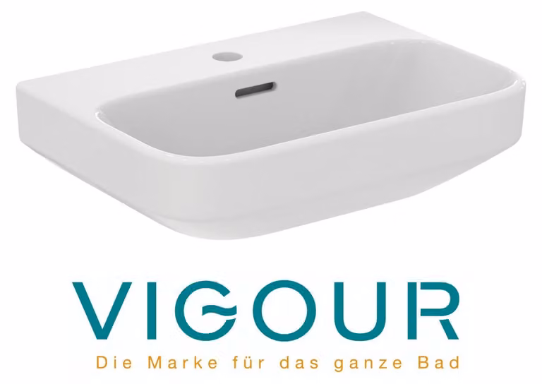 Lavabo VIGOUR DERBY V3 45x35 cm PflegetectPlus con foro per rubinetto e troppopieno, bianco