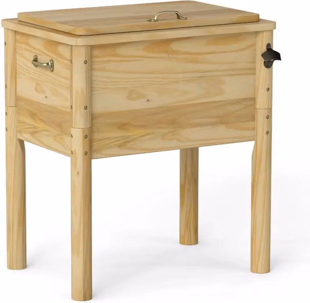 Frigorifero da esterno Outsunny in legno di pino marrone con isolamento a 3 strati L: 67 cm, P: 47 cm, H: 74 cm