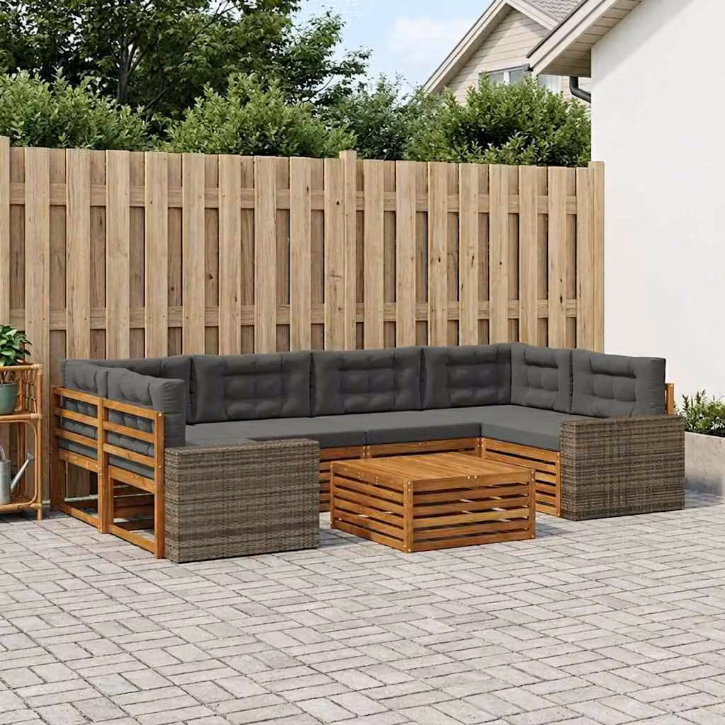 Set di divani da esterno vidaXL 7 pz in rattan e legno di acacia, colori beige e antracite