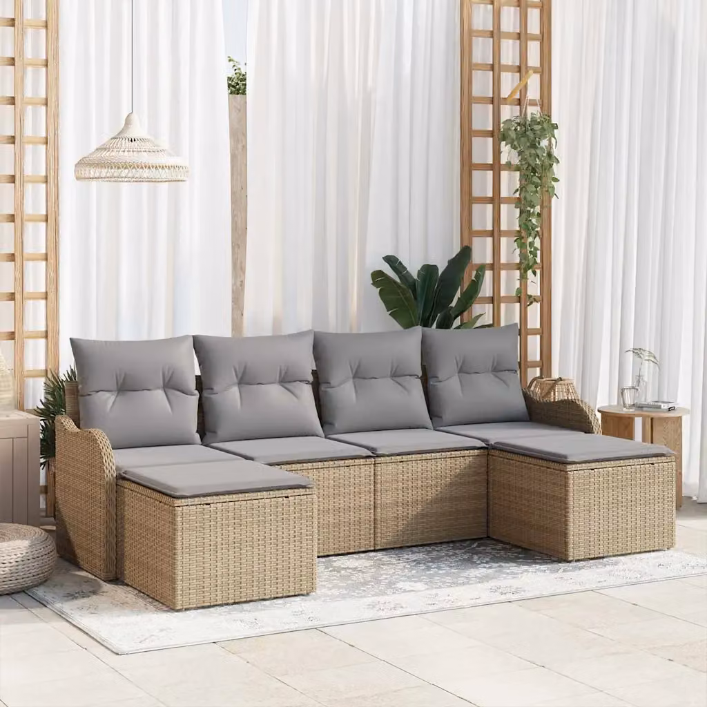 Set Divano da Giardino vidaXL 6 pz a Forma a L con Cuscini Beige e Grigio – 1