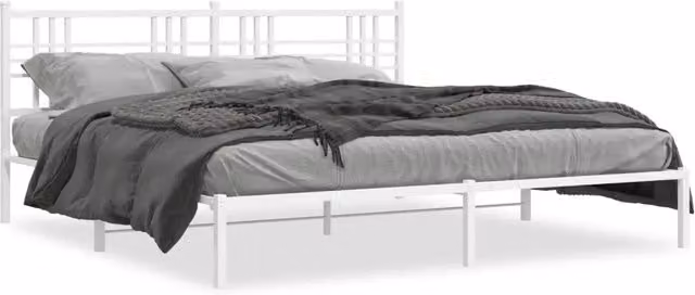 Letto matrimoniale per adulti con testiera in metallo bianco design classico L: 193 cm x P: 203 cm – 1