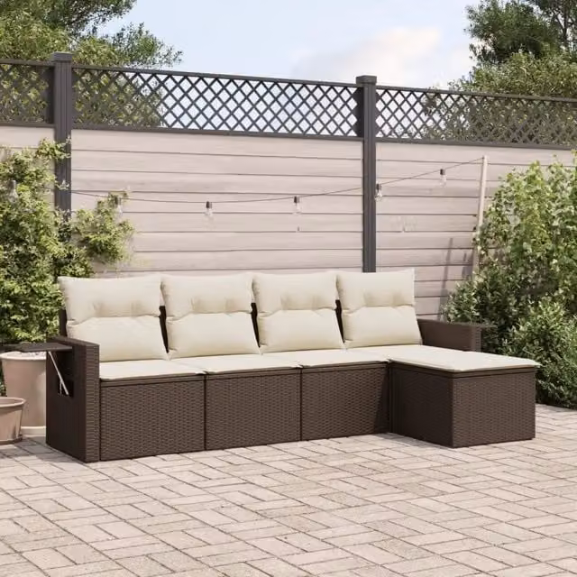 Set Divano da Giardino 5 pz con Cuscini Marrone in Polyrattan 3252430