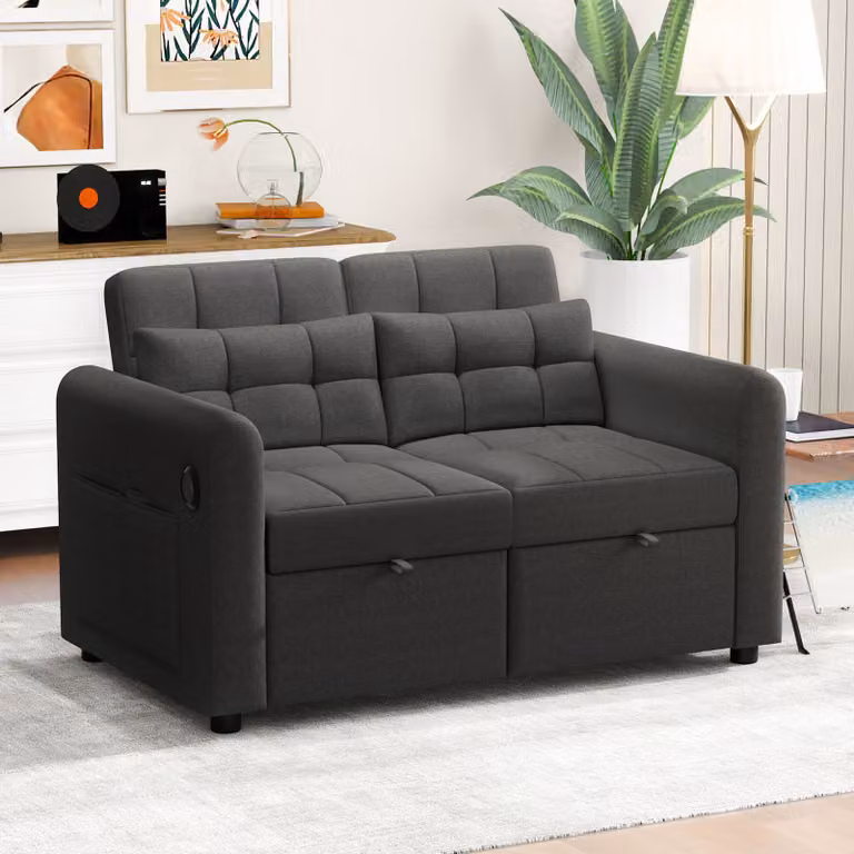 okwish divano letto，due posti，divano pieghevole，divano allungabile，adatto per due persone，divano multifunzionale，con schienale regolabile&tasche bracciolo&cuscini , grigio