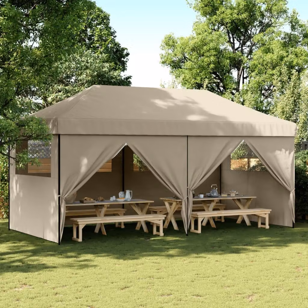 Maison Exclusive - Tenda da festa pieghevole pop-up con 4 pannelli laterali, color taupe