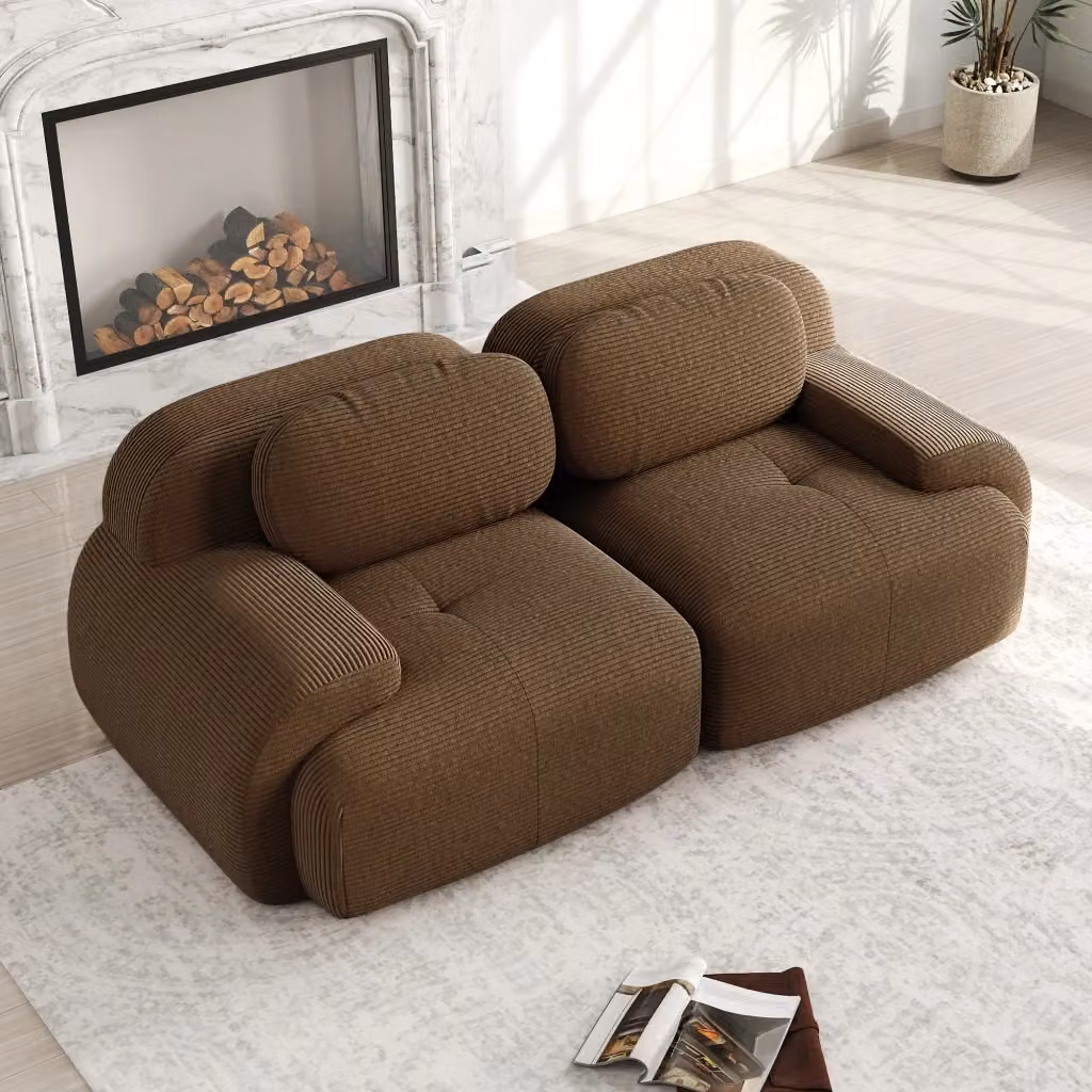 Divano angolare modulare MIVRAY in velluto a coste marrone con schiuma ad alta densità L: 208 cm x P: 103 cm x H: 70 cm – 2