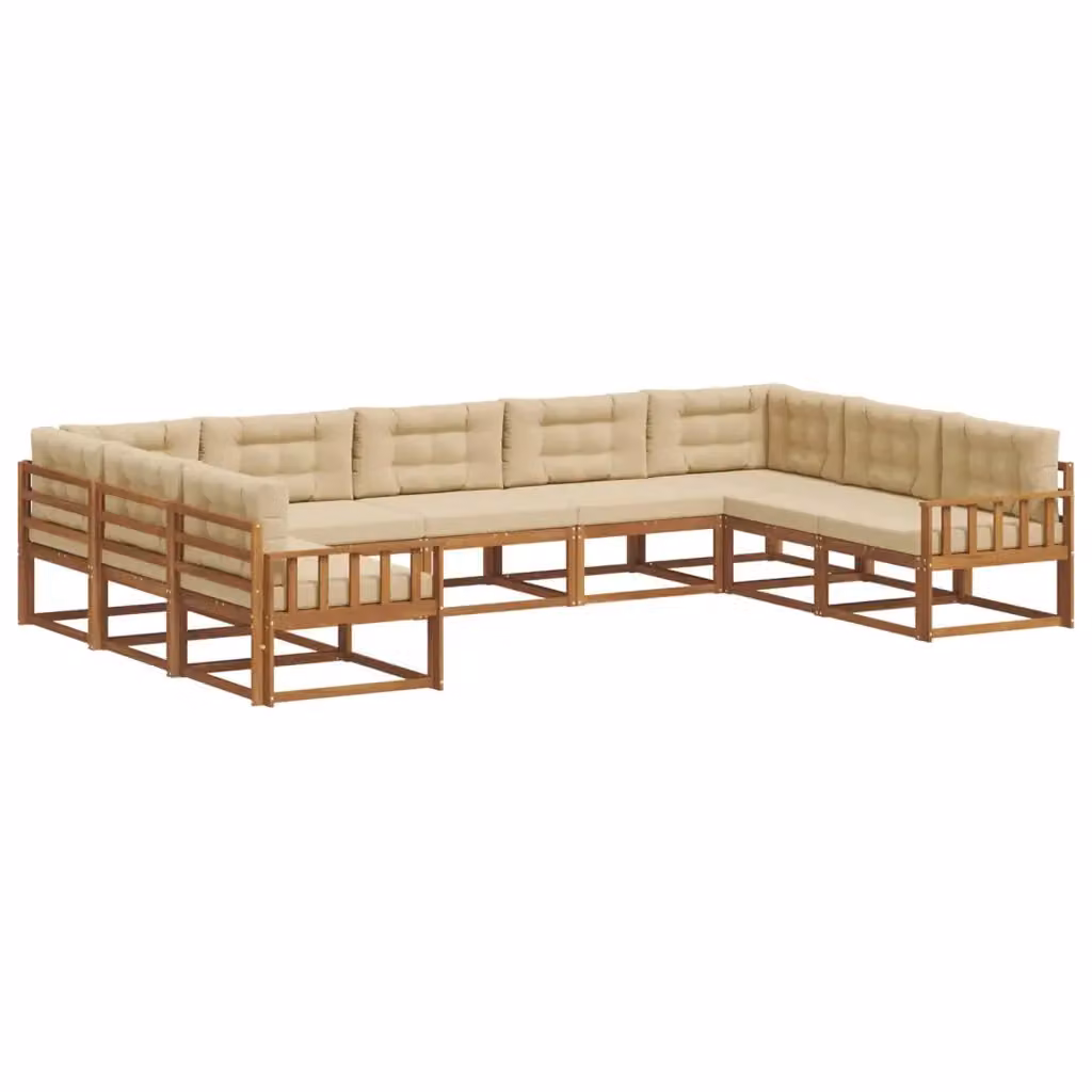 Set di divani da esterno a L vidaXL in legno di acacia con cuscini beige e sabbia – 2