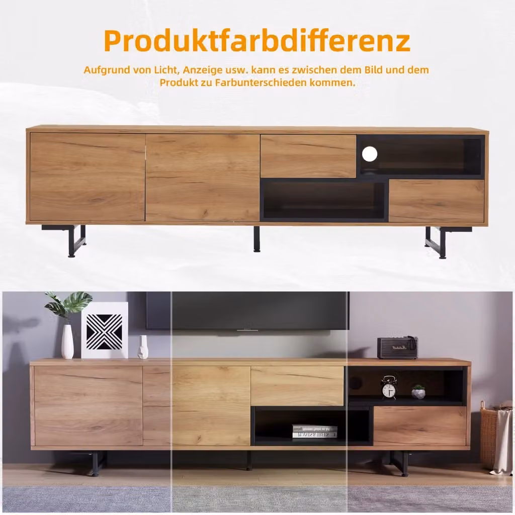 Mobile TV REDOM moderno in effetto legno marrone con ante e cassetti L: 173 cm, P: 38 cm, H: 48 cm – 2