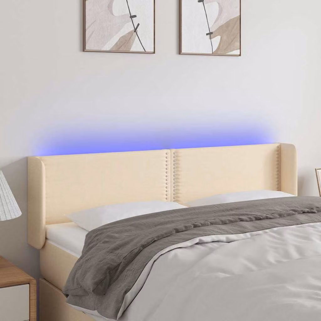 Testiera per letto con illuminazione LED e porta USB vidaXL in tessuto beige L: 147 cm, P: 16 cm, H: 78-88 cm