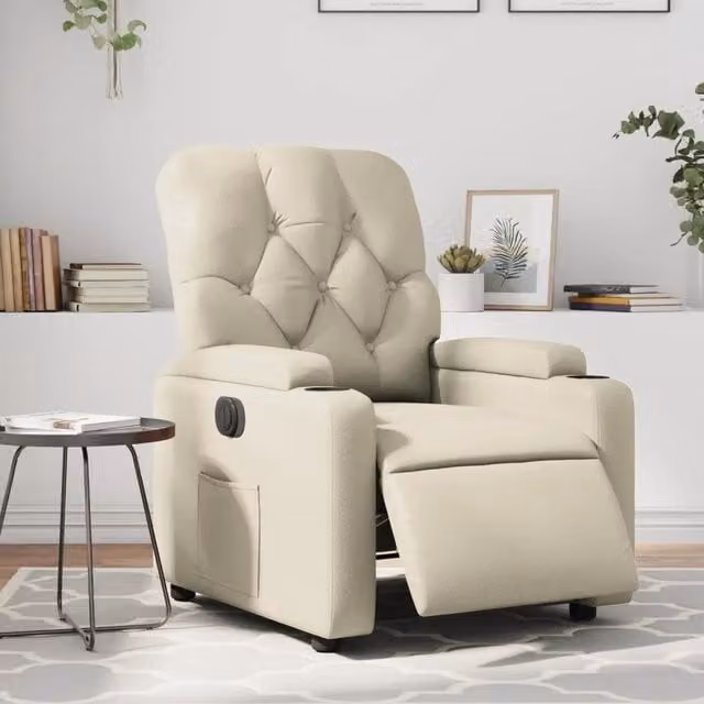 Poltrona Reclinabile Elettrica vidaXL in Similpelle Beige con Braccioli e Struttura in Legno e Metallo