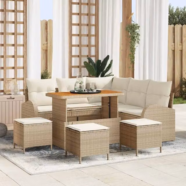 Set Divano da Giardino 9 pz Beige polyrattan 3362401