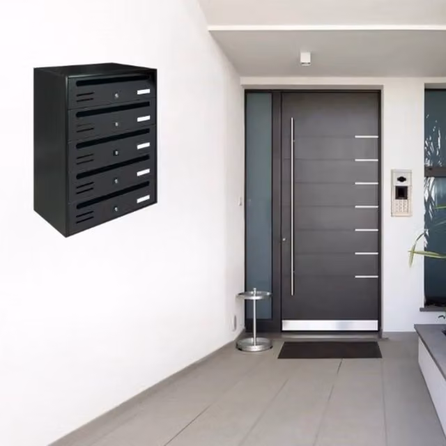 ALUBOX CUBO Cassette Postali Condominiali da 5 Posti in Lamiera Zincata, Colore Antracite, L/P/H: 53,5 x 38,5 x 25 cm