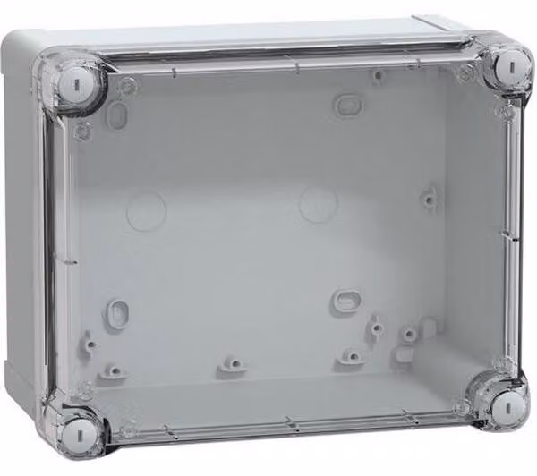 Schneider Electric Custodia in ABS IP66 IK07 RAL7035 Dimensioni interne: 225 x 175 x 120 mm Dimensioni esterne: 241 x 194 x 127 mm Copertura trasparente H40 NSYTBS241912HT