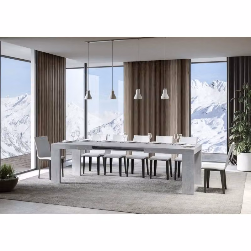 Tavolo allungabile moderno Itamoby grigio con finitura effetto cemento L: 90-284 cm, P: 90 cm, H: 77 cm – 2