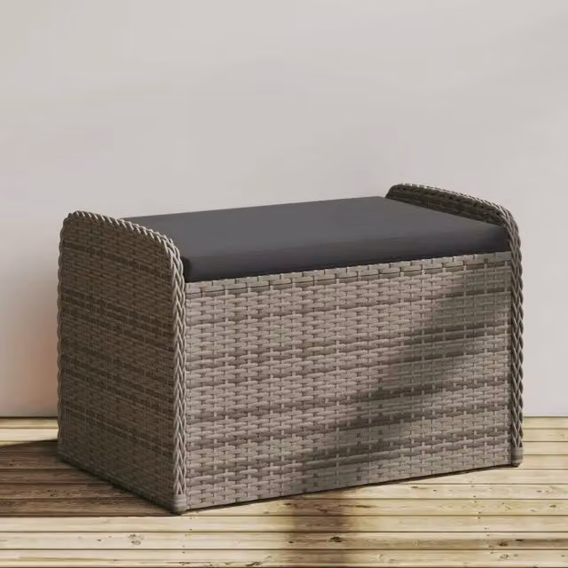 Cassapanca con contenitore e cuscino Design Mania in polyrattan grigia L: 80 cm, P: 51 cm, H: 52 cm – 1