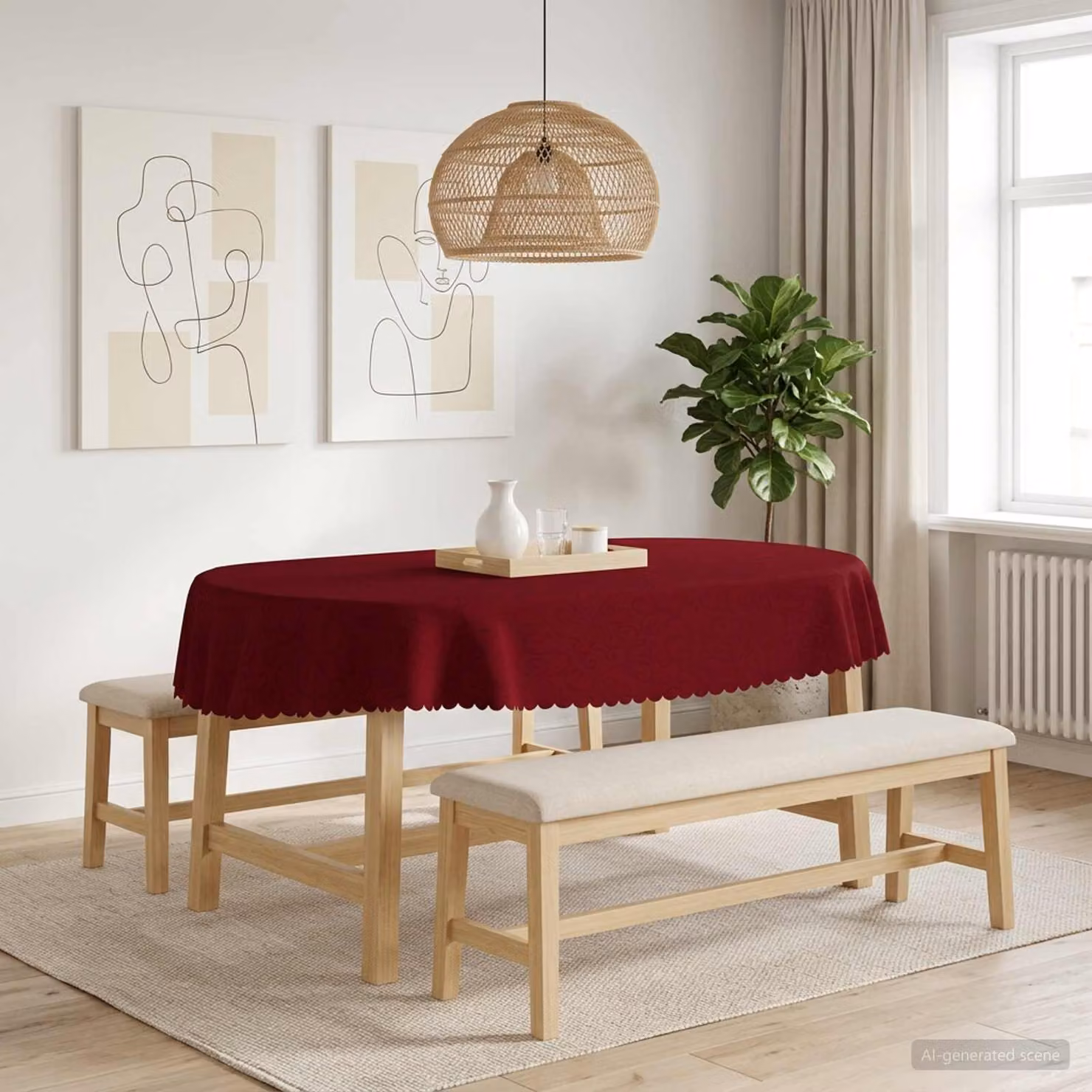 Set di 5 tovaglie ovali vidaXL in jacquard rosso vino, idrorepellenti e lavabili in lavatrice, L: 130 cm x P: 180 cm