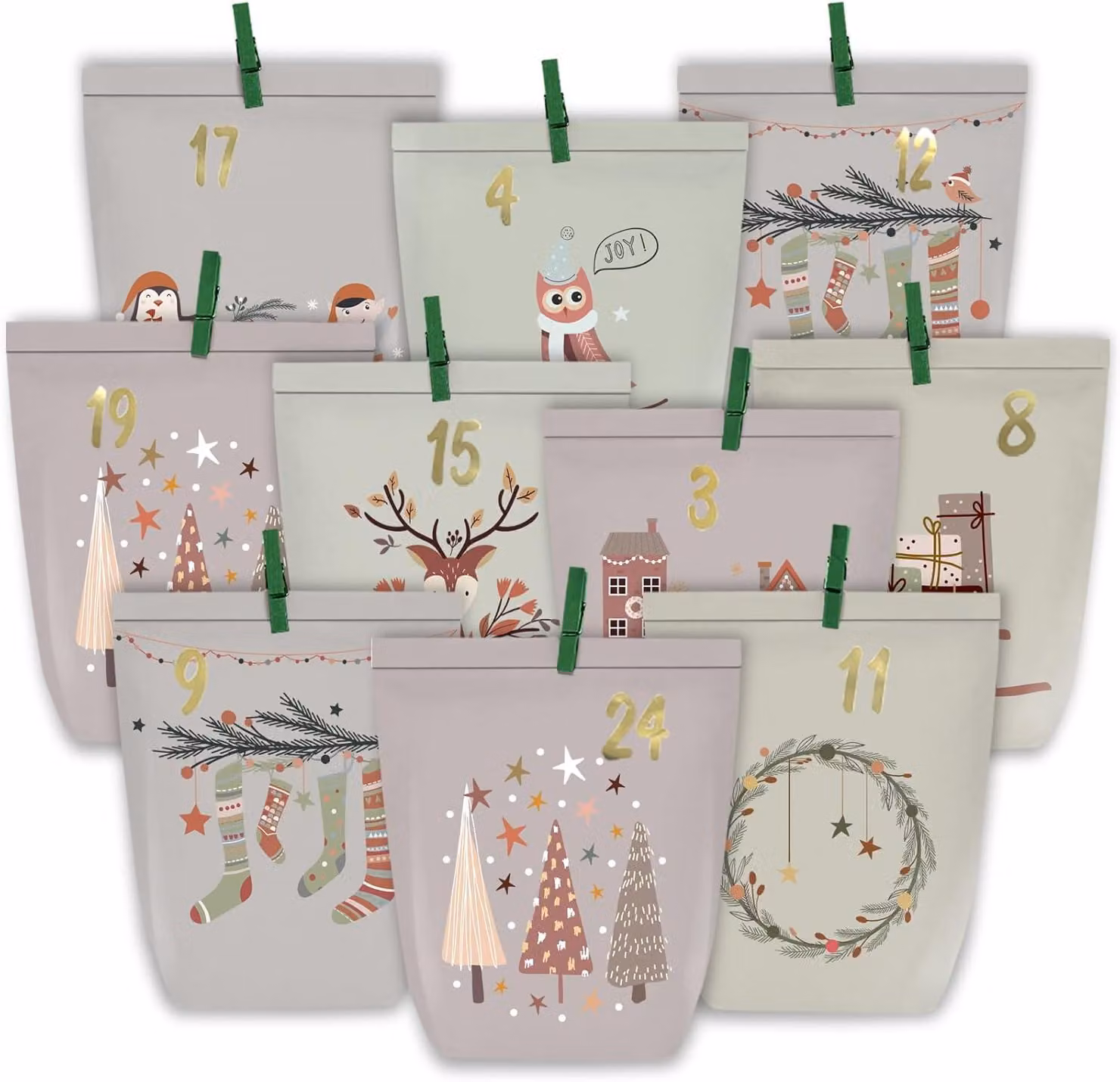 Calendario dell'Avvento da riempire, 24 calendari natalizi, sacchetti di carta per creare decorazioni, sacchetti regalo fai-da-te, calendario da personalizzare