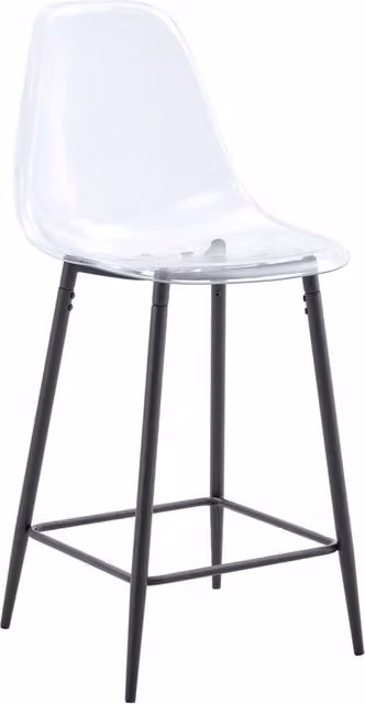 Set di 2 sgabelli da bar trasparenti in plastica nera, struttura in metallo, design moderno