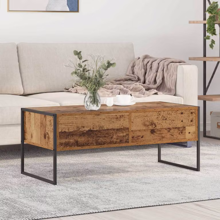 Tavolino da salotto vidaXL in stile industriale con piano in legno marrone e base in metallo L: 100 cm, P: 46 cm, H: 40 cm