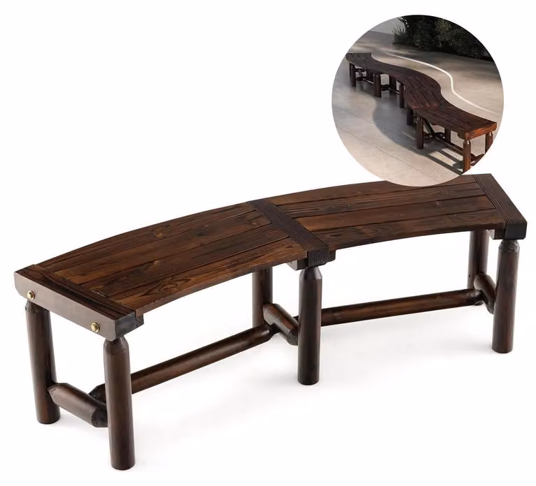 Panca da giardino in legno, per 2 persone, resistente agli agenti atmosferici, sagomata, colore marrone, lunghezza 139 cm