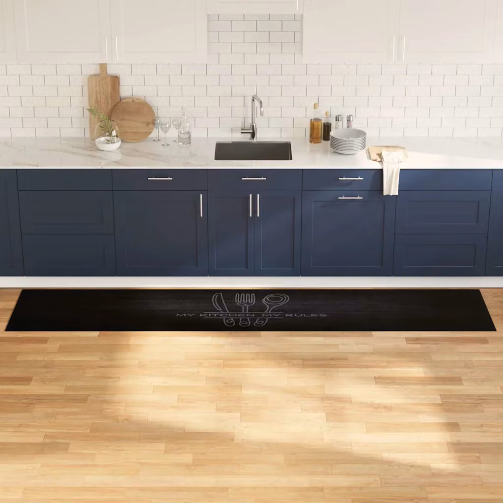 vidaXL Tappeto da Cucina Moderno Nero in Poliammide Lavabile e Antiscivolo L: 300 cm, P: 60 cm