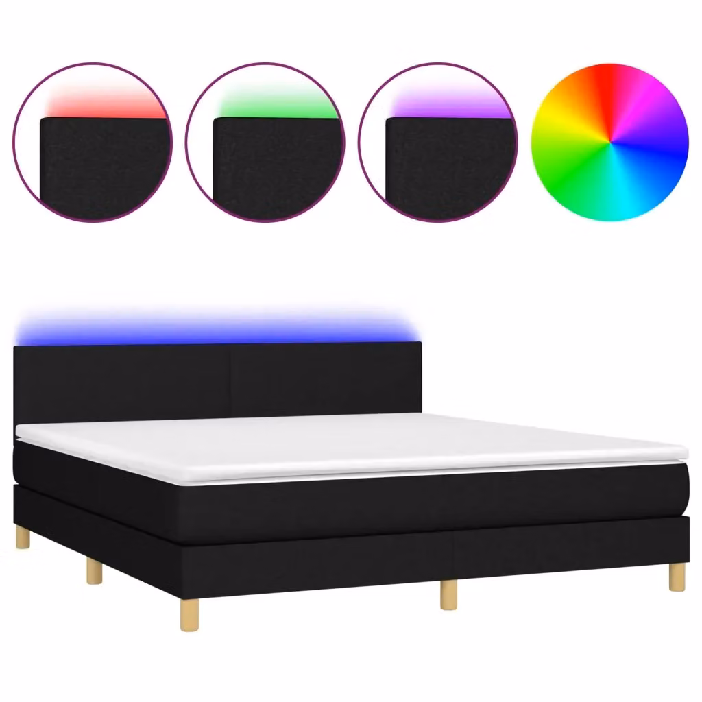 Letto a molle con materasso vidaXL in tessuto nero con illuminazione LED e porta USB L/P/H: 160 x 200 x 78 cm – 2