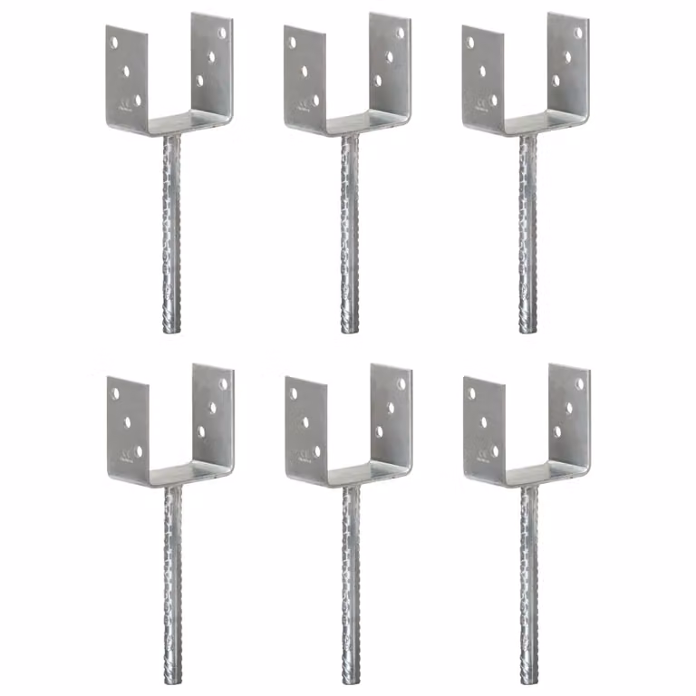 Set di 6 picchetti per recinzione vidaXL in acciaio zincato argento L/P/H: 10 x 6 x 30 cm