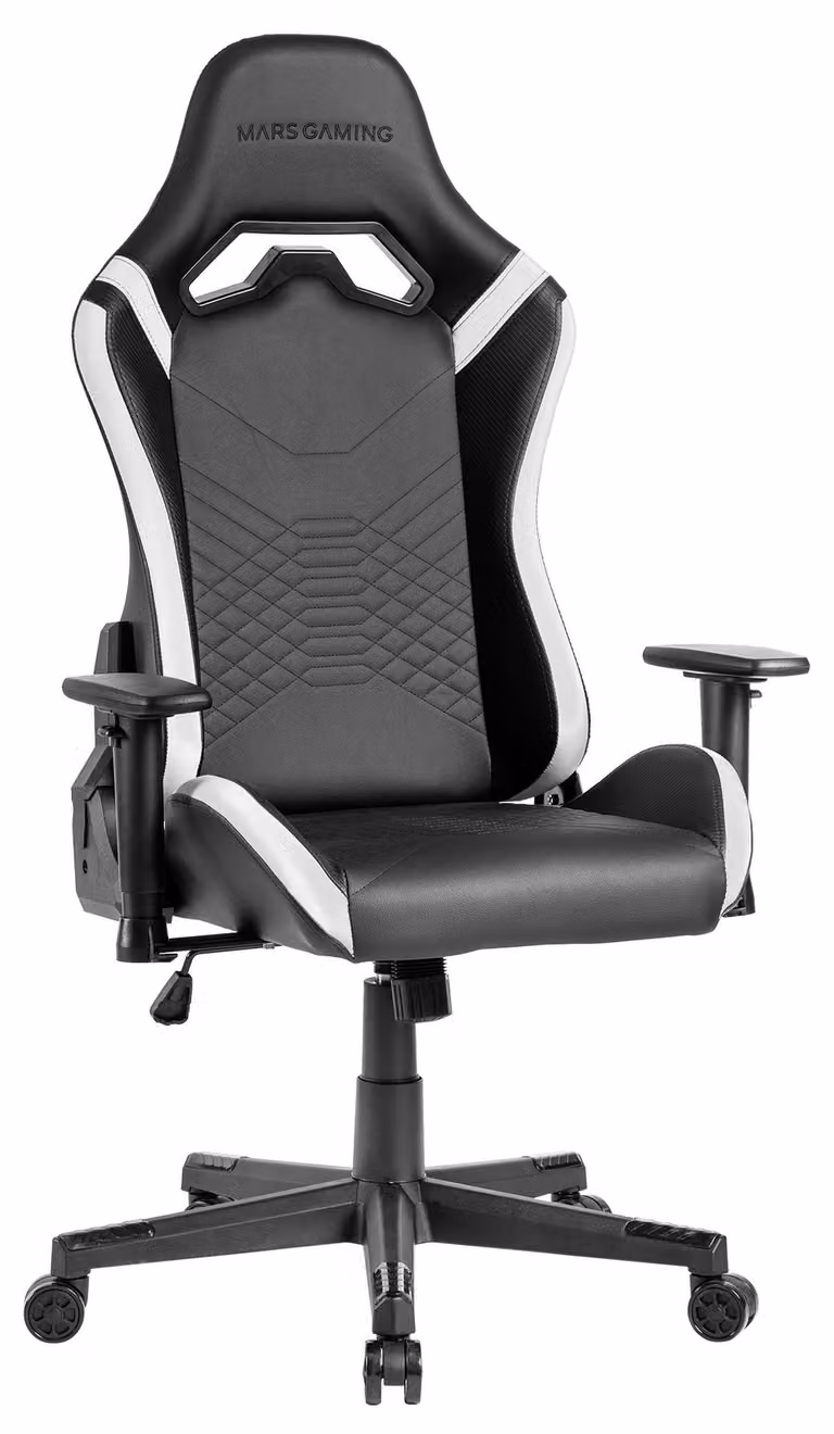 Mars Gaming MGC-PRO, Sedile imbottito, Schienale imbottito, Nero, Bianco, Bianco, Pelle finta, Poliuretano (PU), Cloruro di polivinile (PVC), Schiuma, Pelle finta, Poliuretano (PU), Cloruro di polivinile (PVC), Schiuma