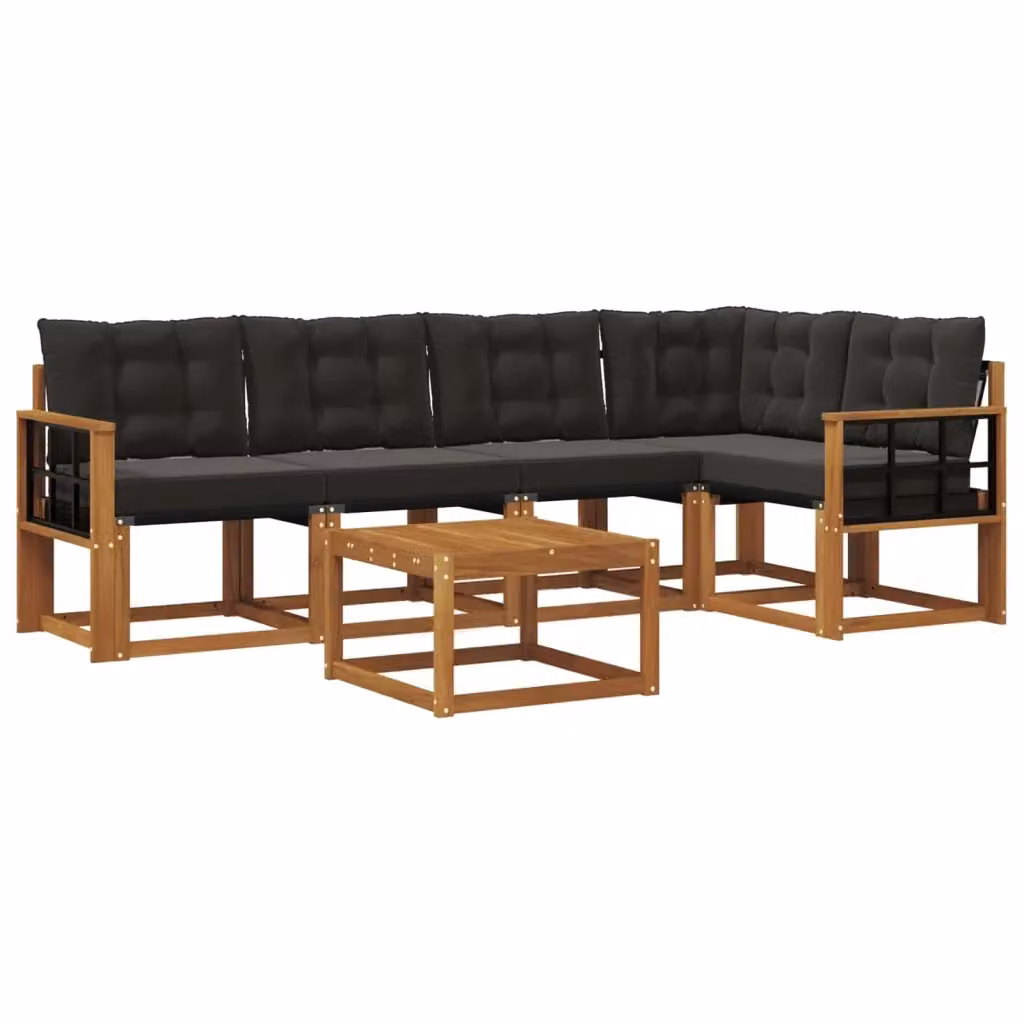 Set di divani da esterno a L con tavolino vidaXL, 6 pezzi in legno di acacia e tessuto textilene, marrone e nero – 2