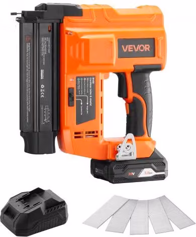 Chiodatrice Brad VEVOR a Batteria 20V Calibro 18 con 500 Chiodi, Batteria agli Ioni di Litio e Caricabatterie, Colore Arancione e Nero
