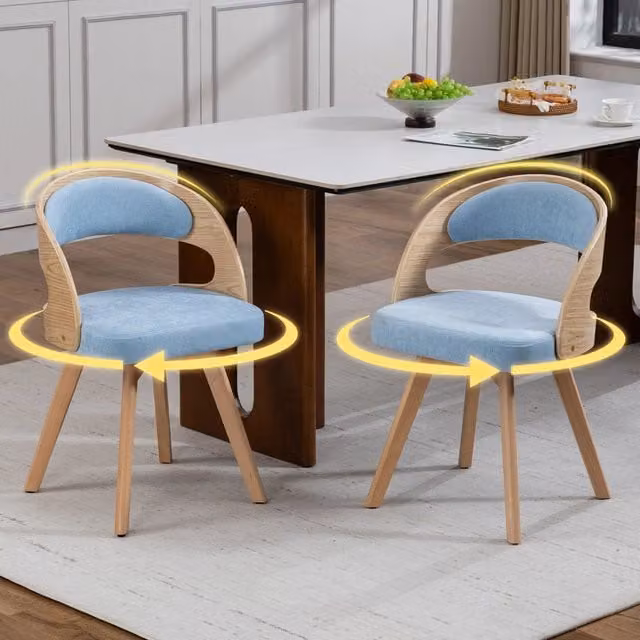 Sedia da pranzo girevole OKWISH in tessuto blu con gambe in legno di faggio e design moderno