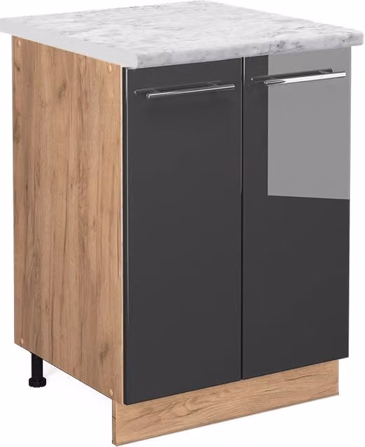 Mobiletto base cucina Fame-Line Antracite lucido/Rovere dorato 60 cm, PL Marmo Vicco