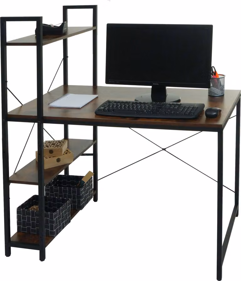 Scrivania con ripiano HWC-K81, tavolo per laptop, tavolo da lavoro per ufficio, 100x60cm metallo MDF ~ marrone