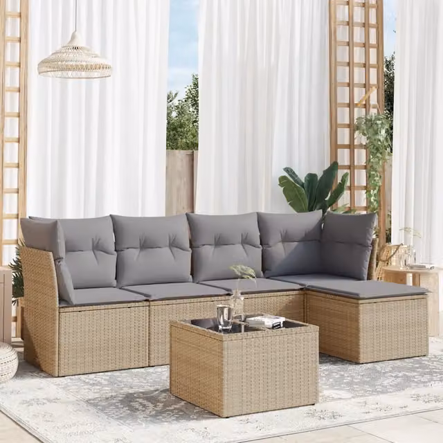 Set Divano da Giardino 6 pz con Cuscini Beige in Polyrattan 3249408