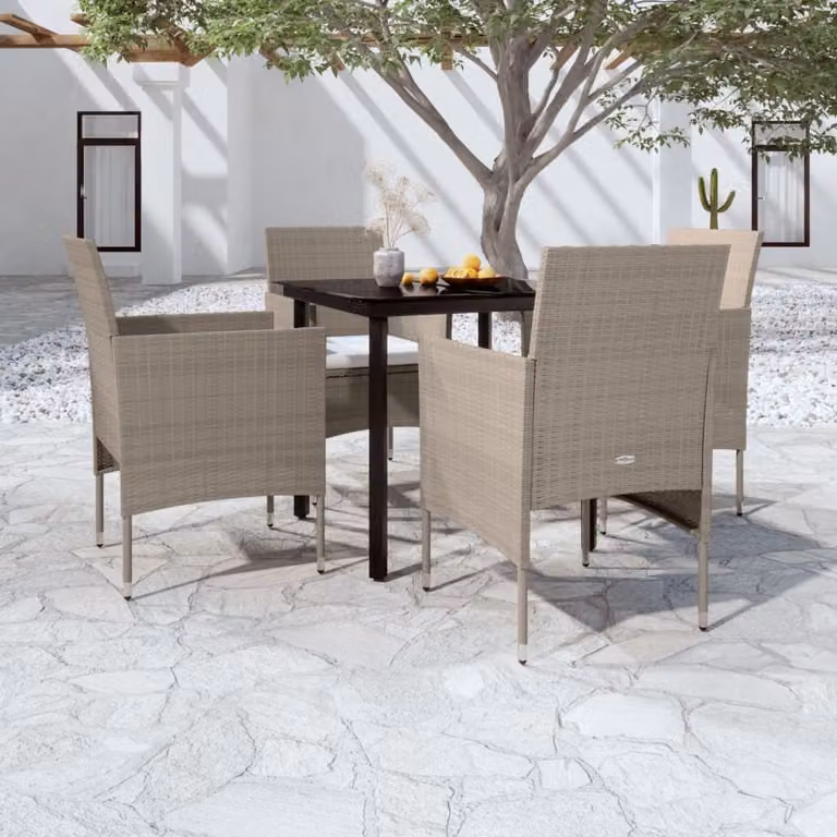 Maison Exclusive - Set da pranzo da giardino a 5 pezzi con cuscini beige e neri
