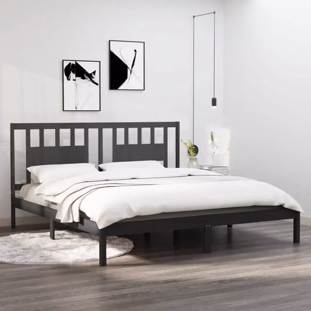 Letto con giroletto in legno massello di pino grigio vidaXL L/P: 200 x 200 cm – 1