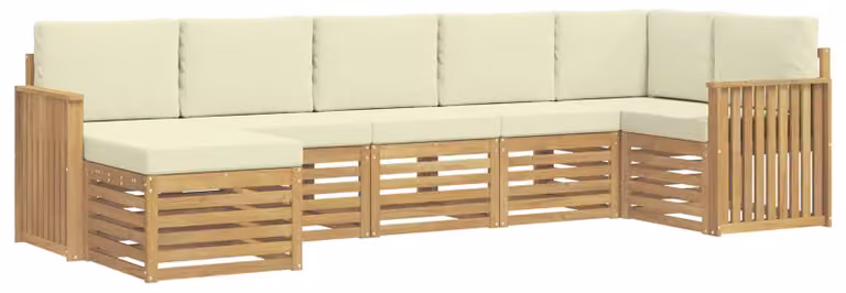 Set di divani da esterno, 7 pezzi, bianco e crema