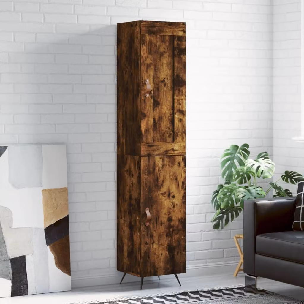 Credenza moderna vidaXL in legno Rovere Fumo con ante a battente, L/P/H: 34,5 x 34 x 180 cm