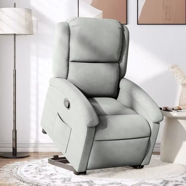 Divano Sedia-Poltrona Alzapersona Reclinabile Grigio Chiaro in Velluto 278049