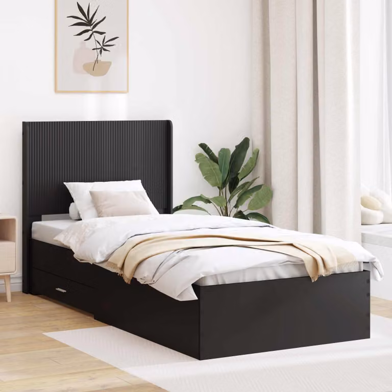 vidaXL Struttura letto moderna con contenitore e testata in legno nero L/P/H: 193 x 80 x 140 cm