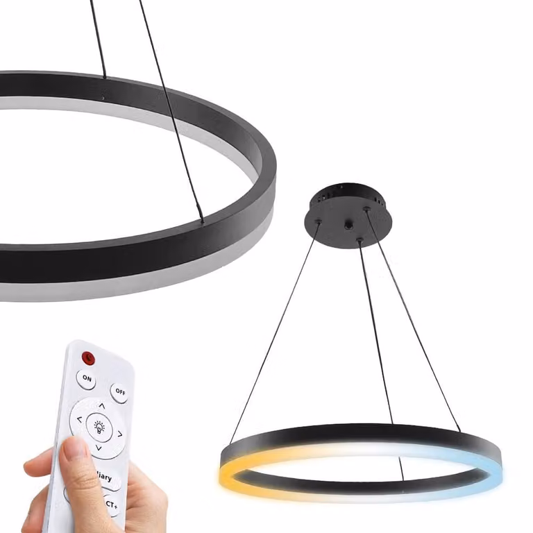 Lampada a sospensione a LED 35 W, 3CCT, 2450 lm, rotonda, nera, dimmerabile con telecomando HARVEY HOROZ