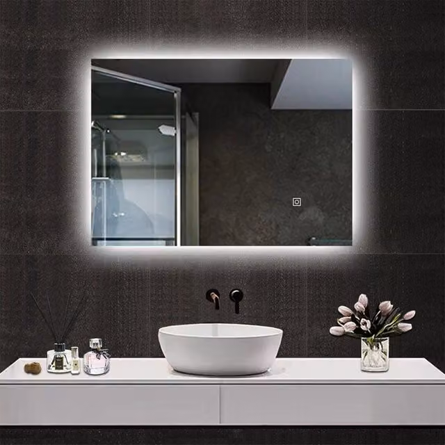 Specchio da bagno Aica con LED, funzione antigoccia, memoria e dimmerabile, L: 80 cm, H: 60 cm, colore bianco