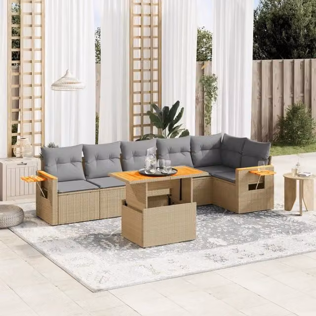 Set Divani da Giardino 7 pz con Cuscini Beige in Polyrattan 3273530