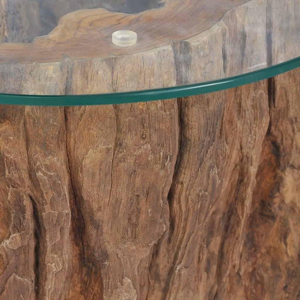 Tavolino in vetro teak 50x40 cm
