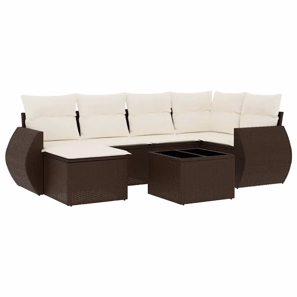 Set di divani da giardino vidaXL in 7 pezzi con cuscini marroni e bianchi in polyrattan con struttura in metallo e design moderno a L – 2