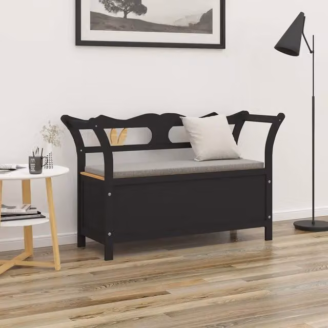 Panca-Sgabello Nera 107x45x75,5 cm Legno Massello di Abete